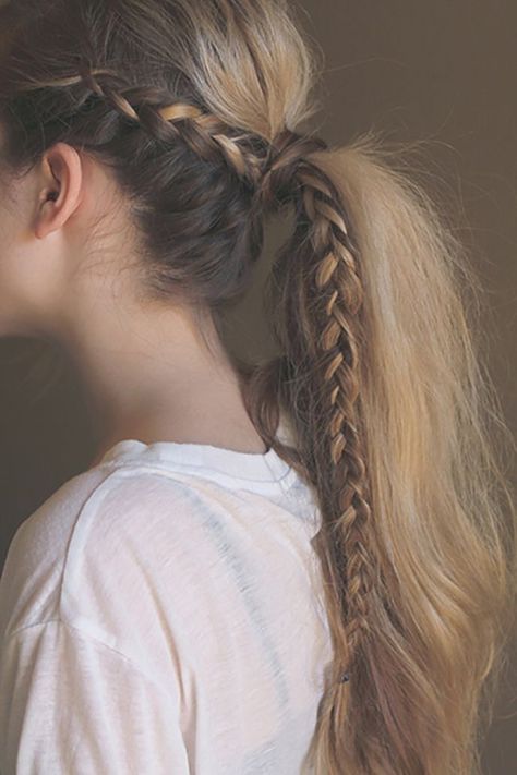 hidden french braid pony Cool Easy Hairstyles, Long Length Hair, No Heat Hairstyles, Gwyneth Paltrow, Braided Ponytail, Charlize Theron, Heidi Klum, Cara Delevingne, Hair Dos