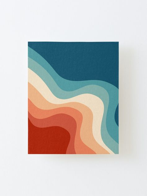 Blue And Orange Painting Ideas, Easy Wave Painting Simple, Painting Ideas Retro, Waves Painting Simple, Easy Patterns To Paint, Geometric Painting Ideas, Simple Abstract Painting Ideas, Retro Paintings Ideas, Blue Canvas Painting