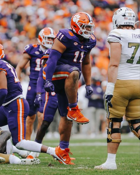 Defensive Tackle Peter Woods celebrates after making a big play against Georgia Tech, November 11, 2023. Clemson Football, Clemson Tigers, November 11, Ncaa Football, Georgia Tech, Tigers, Ncaa, Georgia, Football