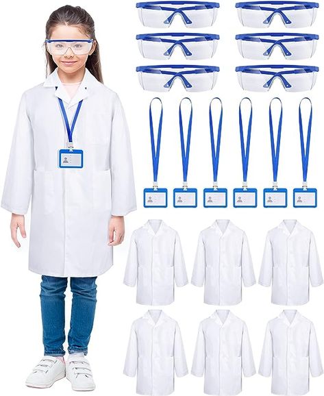 Amazon.com: Unittype 6 Sets 18 Pcs White Kids Lab Coats Bulk Children Girl Doctor Scientist Costume Lab Coat with Goggles Card Holder : Toys & Games Kids Lab Coat, Scientist Costume, Kids Lab, Pretend Play Costumes, Doctor For Kids, Lab Coats, White Coat, Costume Shop, Kids Costumes