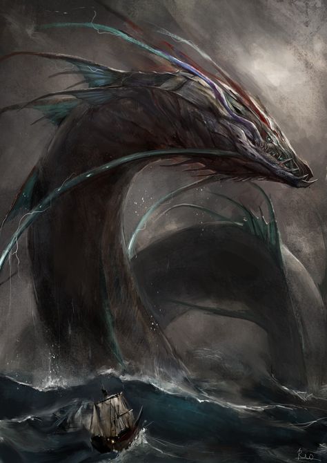 Sea Monster Art, Arte Ninja, Beast Creature, Sea Serpent, Snake Art, Fantasy Beasts, 다크 판타지, Creature Drawings, Fantasy Creatures Art