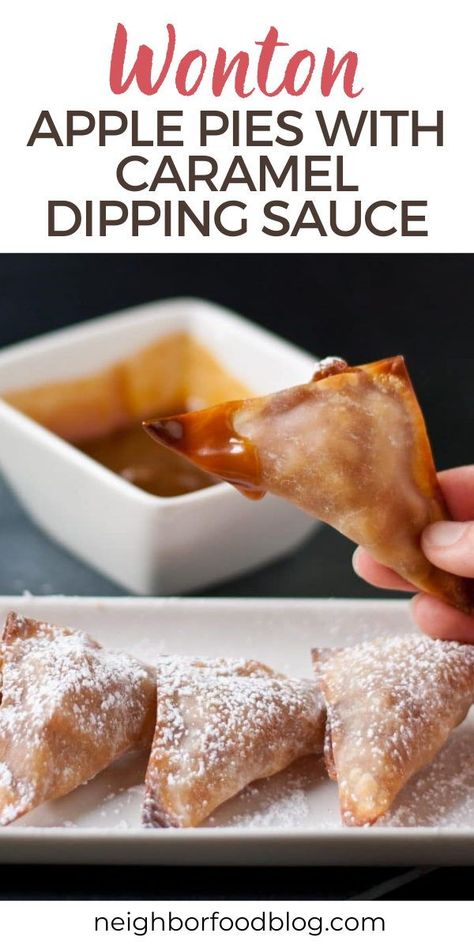 These Wonton Apple Pies are a super fun way to get your apple pie fix. With a warm cinnamon apple filling and crispy crunch, they’re great for parties or Thanksgiving day snacking! Apple Pie Cream Cheese Wontons, Caramel Apple Wontons, Apple Pie Wontons Baked, Apple Pie Wantons, Wonton Apple Pies, Desserts With Wonton Wrappers, Apple Wonton Dessert, Dessert Wonton Recipes, Apple Pie Wontons