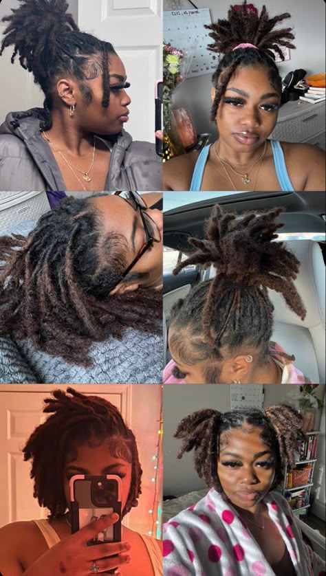 Short Locs In Ponytail, Locs Ponytail Styles, Loc Updo Styles Long, Loc Ponytail Styles, Female Dreads Hairstyles, Female Dreadlocks Styles, Black Locs, Short Dreadlocks Styles, Short Hair Twist Styles