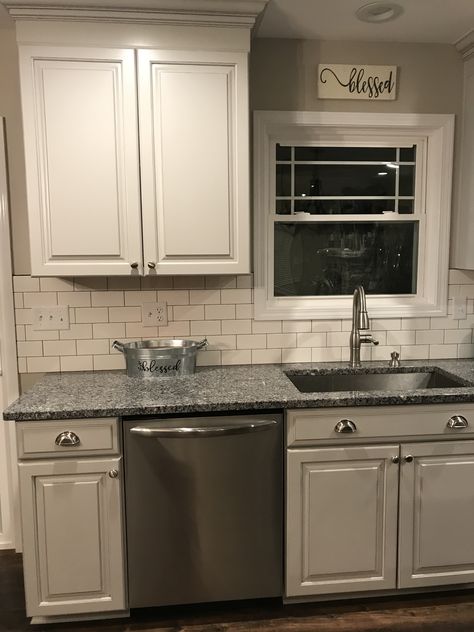 Waypoint Ember Glaze Cabinets with Cherry Slate Island. Azul Platino Granite. #waypointlivingspaces Azul Platino Granite Kitchen, Azul Platino Granite, Glaze Cabinets, Blue Pearl Granite, Kitchen Rehab, Stone Backsplash, Slate Stone, Granite Kitchen, Kitchen Inspo