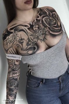 #girltattoos #floraltattoo #bodyart #inkmaster #hiptattoo #upperthightattoo #flowers #art #cooltattoos #tattoosforgirls #inkaddiction #inklover #girltattoos #floraltattoo #bodyart #inkmaster #hiptattoo #upperthightattoo #flowers #art #cooltattoos #tattoosforgirls #inkaddiction #inklover #ornamentaltattoo #mandalatattoo #tattoos #ink #inked #tattooed #tattooartist #tattooart #tattoolife #inkedup #girlswithtattoos #inkedgirls #bodyart #instatattoo #tattooist #tattooedgirls #tattooin Woman With Tattoos, Chicanas Tattoo, Catrina Tattoo, Gangsta Tattoos, Wicked Tattoos, Chest Tattoos For Women, Chest Piece Tattoos, Dope Tattoos For Women, Tattoo Life