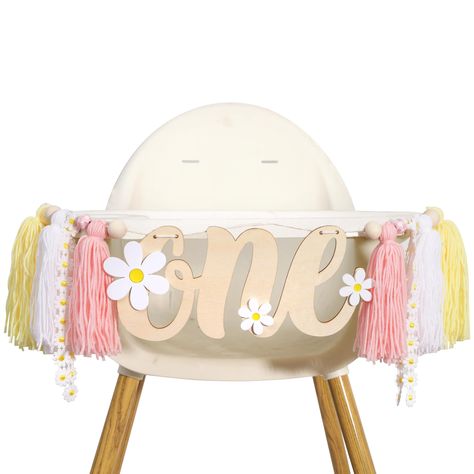 PRICES MAY VARY. Charming Boho Design - This daisy highchair banner features a beautiful combination of wooden "One" letters, acrylic daisies, and tassels in soft pastel colors, great for a boho-themed first birthday celebration. Premium-Quality Materials - Made from durable wood and premium yarn, decorated with white acrylic daisy, this high chait banner is designed to last, ensuring it remains a cherished keepsake long after the celebration. Versatile Decoration - This daisy 1st birthday banne Daisy First Birthday Theme Centerpieces, Isnt She Onederful Birthday Theme Decor, April 1st Birthday Ideas Girl, One Happy Girl First Birthday, A Groovy One Birthday, Daisy Birthday Decor, Birthday Tassel Garland, Daisy First Birthday Theme, 1st Birthday Girl Theme