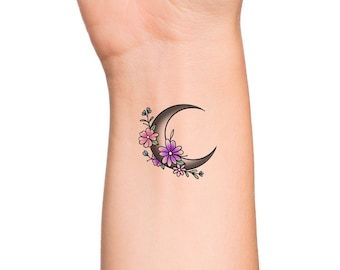 Flower Forearm Tattoo, Small Wrist Tattoo, Ribs Tattoo, Tattoo Ribs, Moon Outline, Real Love Spells, Crescent Moon Tattoo, Small Wrist Tattoos, Floral Moon