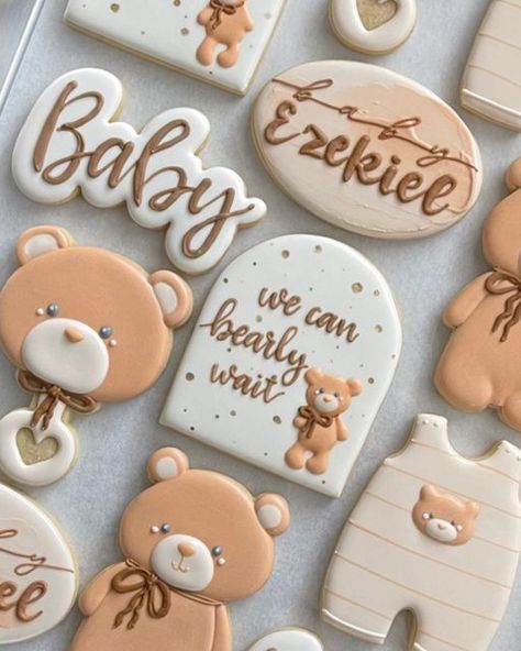 Teddy Bear Baby Shower Theme, Bear Baby Shower Cake, Baby Shower Decorations Neutral, Teddy Bear Cookies, Bee Sweet, Bear Baby Shower Theme, Classy Baby Shower, Baby Shower Treats, Baby Shower Theme Decorations