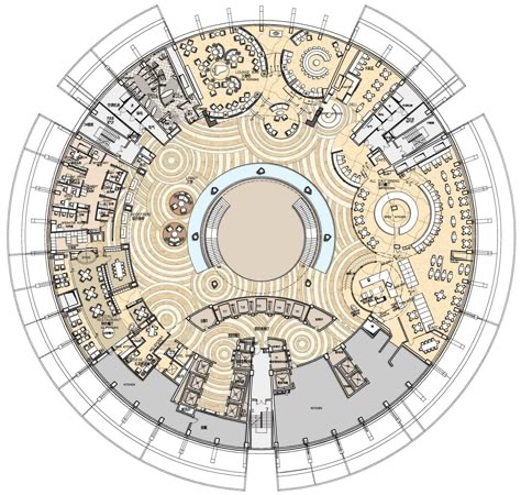 Cafe Design Architecture, Library Cafe Design, Lobby Plan, Library Floor Plan, Circular Plan, Museum Flooring, Restaurant Floor Plan, Restaurant Layout, Circular Buildings