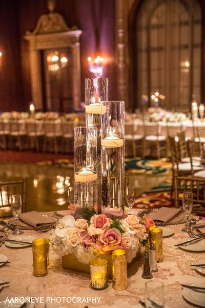 Floral & Decor http://www.maharaniweddings.com/gallery/photo/41784 Rose Gold Centerpiece, Rose Gold Vase, Vase Decorations, Floating Centerpieces, Rose Gold Wedding Decor, Pearl Centerpiece, Rose Gold Theme, Floating Candle Centerpieces, Gold Centerpieces