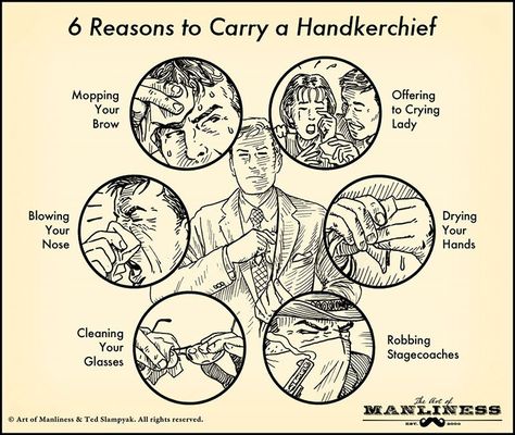 6 Reasons to Carry a Handkerchief: A Visual Guide Gentlemans Guide, Art Of Manliness, Survival Life Hacks, Survival Life, Man Up, Gentleman Style, Every Man, Useful Life Hacks, Survival Skills