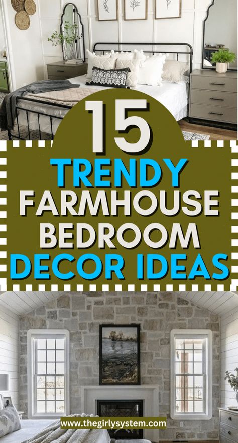 15 Stunning Farmhouse Bedroom Decor Ideas For A Rustic Look - The Girly System #Embracing #the #DecorTips #Charm #Decor #Style #of #InteriorInspo #Farmhouse #HomeInspiration #InteriorDesign #HouseGoals Oasis Decor, Industrial Style Bedroom, Farmhouse Apartment, Farmhouse Bedrooms, Farmhouse Bedroom Ideas, Farmhouse Bedroom Decor Ideas, Industrial Style Decor, Rustic Bedroom Decor, Bedroom Oasis