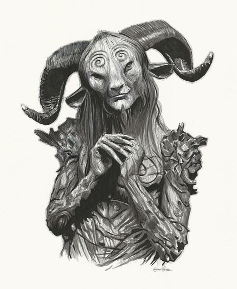 James Hance on Instagram: “"Your Most Humble Servant" (Pan's Labyrinth - Ballpoint pen on Bristol board) is up on my website, right now!  jameshance.com  Use the…” Guillermo Del Toro Art, Fantasy Sketches, Drawing Monsters, Paper Reference, Labyrinth Tattoo, Pan's Labyrinth, Labyrinth Art, Spooky Tattoos, Bristol Board