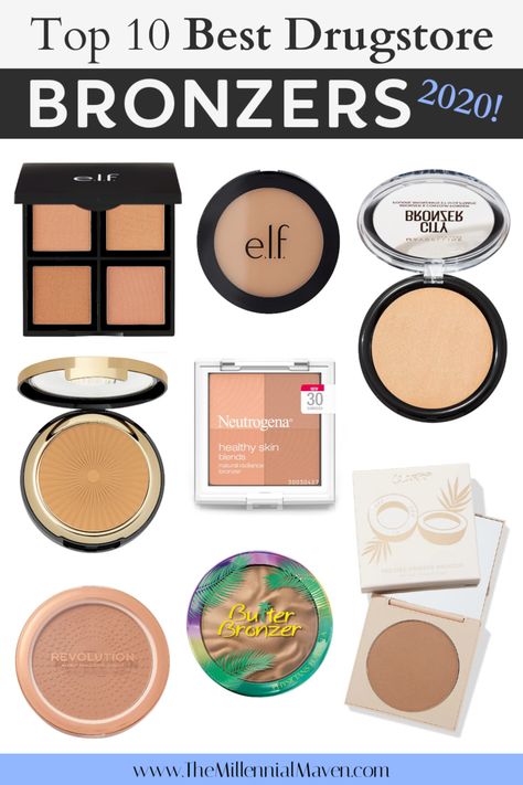 *UPDATED 2020* Top 8 Best Bronzers at the Drugstore | Best Drugstore Bronzers 2020 | The Millennial Maven Best Bronzer Drugstore, Best Drugstore Bronzer For Fair Skin, Bronzer For Fair Skin, Bronzer Tips, Drugstore Bronzer, Makeup Beginner, Drugstore Beauty Products, Asian Skin Tone, Best Bronzer