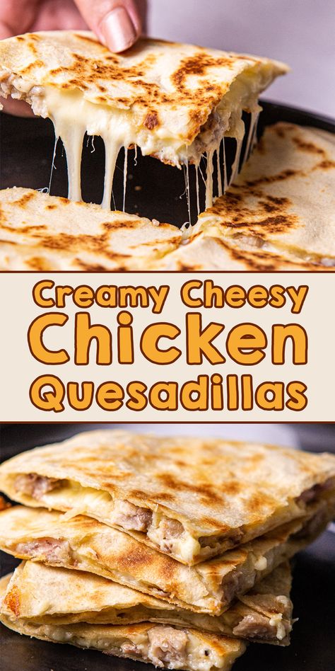 Are you stressing about your dinner plans tonight? Try to make easy, delicious, and creamy cheesy chicken quesadillas! It kicks up a notch with the crispy tortilla, juicy chicken, and creamy bechamel sauce. With simple ingredients, you can make everyone asking for more! Chicken Quesadillas Canned Chicken, Chicken Quesadilla With Canned Chicken, Chicken Queso Quesadilla, Hawaiian Chicken Quesadilla, White Chicken Quesadillas, The Best Chicken Quesadillas, Chicken Quesadillas Sauce Recipes, Chicken Quesadillas With Cream Cheese, Chicken Quesadillas With Canned Chicken