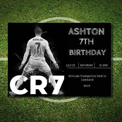 Editable Soccer Birthday Invitation Digital, Soccer Party Invite, Football Birthday Evite, Editable in Canva Printable Download Cristiano https://etsy.me/3CfC1Fr #birthday #cristianoronaldo #soccer #football #boys #sport #girls #children #editable Football Invitations Birthday, Ronaldo Birthday Invitation, Ronaldo Birthday, Soccer Party Invitations, Football Birthday Party Invitations, Soccer Birthday Invitation, Football Invitations, Birthday Evite, Soccer Birthday Parties