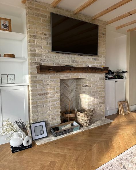 Natural brick fireplace