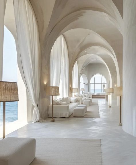 Luxe Beach House, Luxury Resort Interior, Minimalist White Bedroom, Italian Villa Interior, Spanish Style Architecture, Aesthetic Studio, Earthy Home, Stone Bathtub, Zen Space