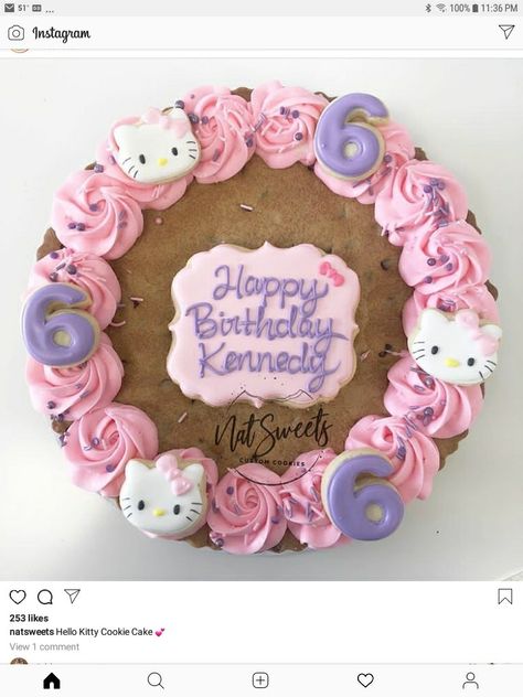 Squishmallow Cookie Cake, Hello Kitty Cookie Cake, Big Cookies, Birthday Brownies, Giant Cookies, Cookie Platters, Cookie Cake Decorations, Cookie Cake Designs, Hello Kitty Cookies