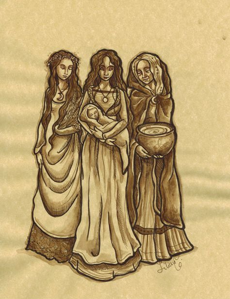 Maiden Mother Crone Original ink Maiden Mother Crone, Arte Yoga, Celtic Gods, Pagan Art, Goddess Artwork, Mother Goddess, Triple Goddess, Goddess Art, Witch Art