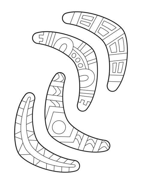 Free printable boomerang coloring page. Download it at https://museprintables.com/download/coloring-page/boomerang/ Aboriginal Art For Kids Free Printable, Aboriginal Craft For Kids, Nadoc Craft, Boomerang Craft, Australia Crafts For Kids, Naidoc Week Activities, Around The World Crafts For Kids, Australia For Kids, Aboriginal Art For Kids