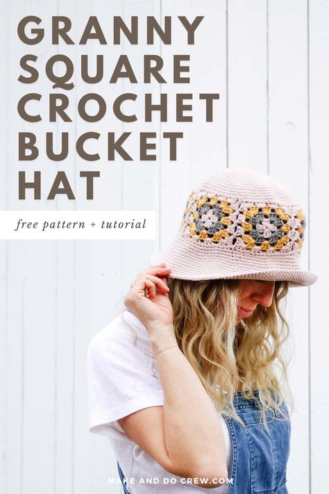 Crochet Beanie Bucket Hat, Crochet Bucket Hat Granny Square Pattern, Free Granny Square Hat Pattern, Granny Squares Bucket Hat, Granny Square Hats Easy Crochet, Summer Crochet Hat Pattern, Crochet Granny Hat Pattern, Crochet Bucket Hat Free Pattern Granny Square Free, Crochet Granny Bucket Hat Free Pattern