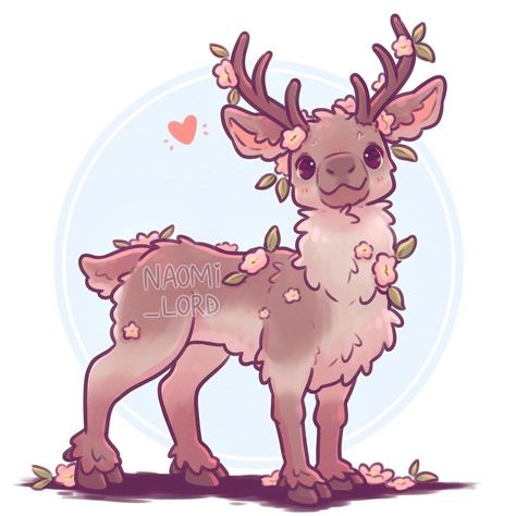 Naomi Lord Art, Naomi Lord, Cute Kawaii Animals, Mythical Animal, Cute Fantasy Creatures, Cute Animal Drawings Kawaii, White Stag, Cute Kawaii Drawings, Cute Dragons