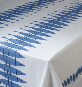 Blue and White Fish Sill Oilcloth Acrylic Tablecloth Outside Table, Oilcloth Tablecloth, Furniture Lamps, White Fish, Border Pattern, Kitchen Plans, Welcome Bags, Going Fishing, Pvc Vinyl