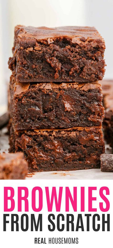 Simple Fudge Brownie Recipe, Scratch Brownies Homemade, Brownie Recipes Cake Like, Best Brownies Ever Homemade, Thick Brownie Recipes, Rich Chocolate Brownies, Thick Chewy Brownies, Homemade Chocolate Chip Brownies, Sweets From Scratch