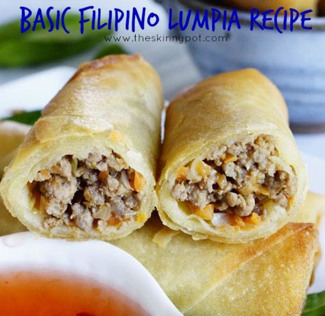 Basic Filipino Lumpia Recipe-There are so many ways in cooking and making lumpia, but I will share with you a lumpia recipe which is pretty much a base recipe for your lumpia. You can customize this recipe according to your liking. You can add, shrimp, add shredded cabbage, spinach and bean sprouts ( my most favorite) or change the meat into ground turkey or ground pork Easy Lumpia Recipe, Fried Lumpia, Lumpia Recipe Filipino, Filipino Lumpia, Lumpia Recipe, Lutong Pinoy, Easy Filipino Recipes, Pinoy Recipe, Rolls Easy