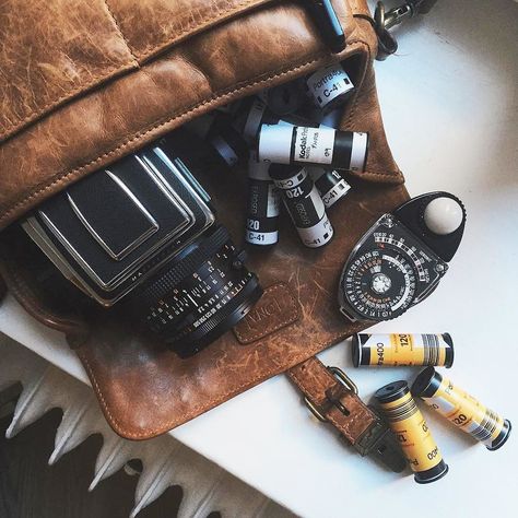 Did you know that even our smallest bag the Bowery can fit a medium format Hasselblad along with extra film and a trusty light meter?  Here's @evanaoliver's kit! // #InMyONA by onabags Photo Lens, Photo Gear, Classic Camera, Light Meter, Photography Gear, Photo Vintage, Camera Gear, Vintage Film, Film Cameras