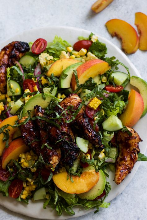 Peach Salad Recipes, Best Salads, Peach Chicken, Grilled Peach Salad, Bbq Chicken Salad, Grilled Bbq Chicken, Paleo Salads, Summer Produce, Peach Salad