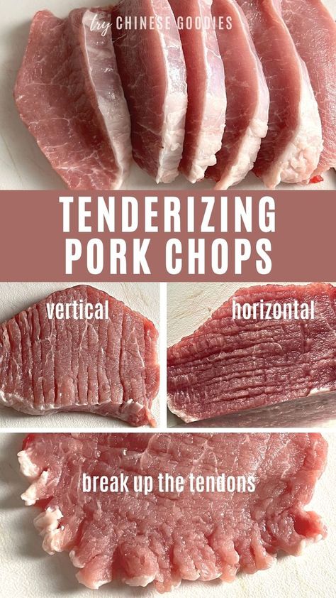 Tenderize Pork Chops Boneless, How To Tenderize Pork Chops With Baking Soda, Velveting Pork Chops, Most Tender Pork Chops, Tender Pork Loin Chops, Tenderizing Pork Chops, How To Cook Tender Pork Chops, Tender Pan Fried Pork Chops, Boneless Pork Loin Center Cut Chops Recipes