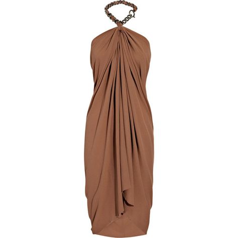 Lanvin Silk-crepe halterneck dress (€750) found on Polyvore featuring women's fashion, dresses, vestidos, short dresses, robe, loose dresses, halter neck dress, knot front dress, draped mini dress and chain dress Trendy Brown V-neck Dress, Chic Brown Draped Dress, Chic Brown V-neck Sundress, Elegant Brown V-neck Mini Dress, Evening Brown V-neck Mini Dress, Short Brown Dress, Lanvin Dress, Loose Mini Dress, Front Knot Dress