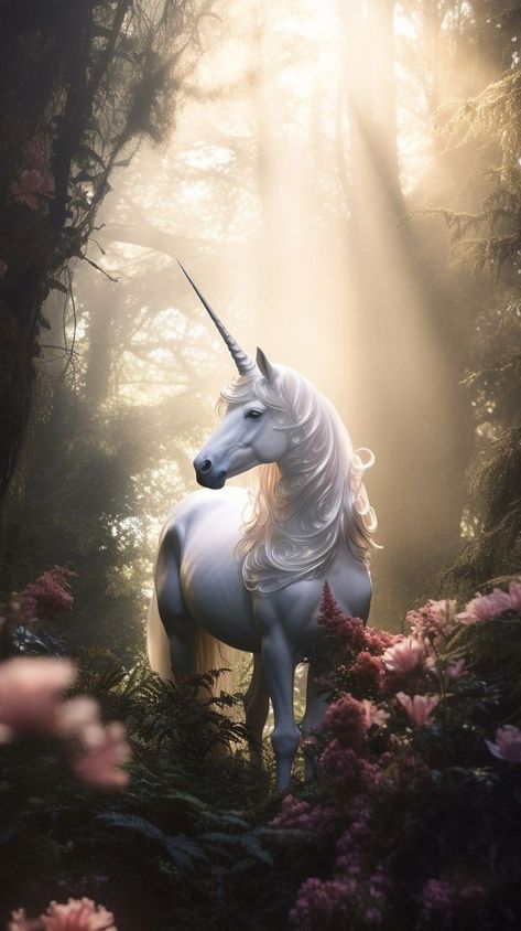 Magical Unicorn Fantasy Art, Forest Unicorn, Horse Spirit Animal, Unicorn Forest, Fantasy Pets, Unicorn Picture, Magical Bedroom, Unicorn Artwork, Majestic Unicorn