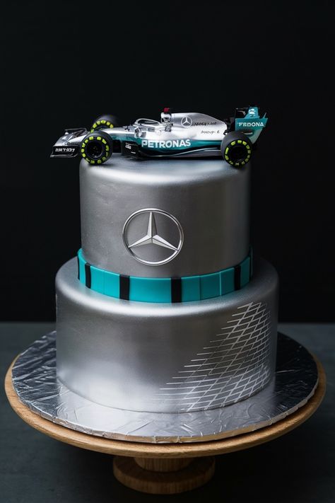 Stunning Mercedes F1 Cakes That Every Man Will Adore Mercedes Birthday Party, F1 Theme Cake, Car Cake Designs For Men, Car Theme Cake For Men, Porsche Cake, F1 Cake, F1 Birthday, Car Cakes For Men, Cars Cake Design