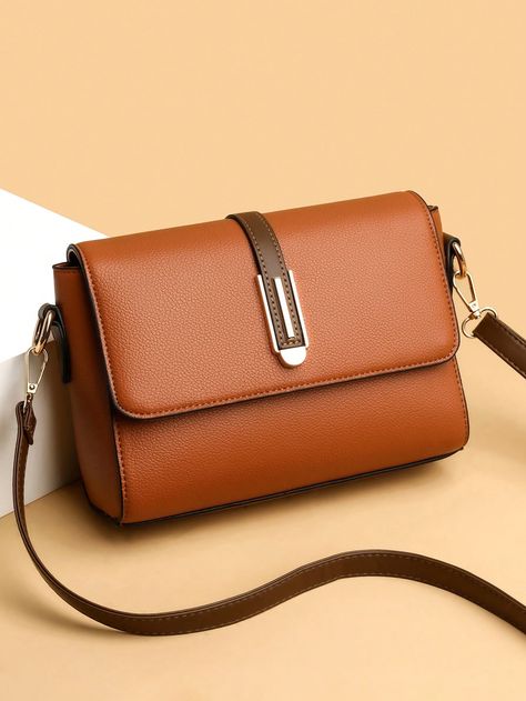 Retro Fashionable Vintage Color Blocking Flap Shoulder Bag With Multi-Layered Crossbody Bag And Metallic OrnamentI discovered amazing products on SHEIN.com, come check them out! Colour Blocking, Fancy Bags, Leather Messenger Bag, Leather Messenger, Types Of Bag, Womens Crossbody Bag, Small Handbags, Mode Vintage, Handbags For Men