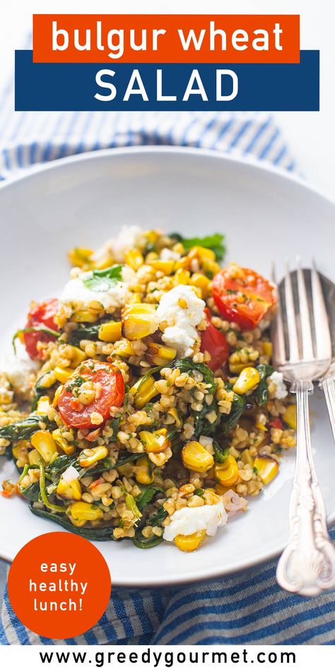 This bulgur wheat salad is flavorful, filling, and extremely nutritious! It's also quite simple to make. This bulgur wheat salad is overflowing with flavour, from the charred corn, peppery spinach, and fresh cherry tomatoes to the delightful bulgur wheat, smokey paprika, and vibrant chimichurri sauce. This Mexican salad is completely vegan, making it ideal for vegetarians. This vegetarian recipe is worth a try. Bulgar Wheat Recipes, Bulgar Recipes, Bulgar Wheat Salad, Bulgur Wheat Recipes, Wheat Salad, Simple Salads, Mexican Salad, Bulgar Wheat, Charred Corn