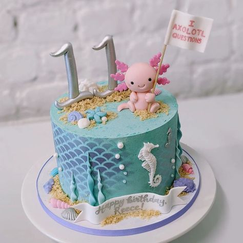 Birthday Cake Ideas 6 Year, Fondant Axolotl, Axolotl Cookies Decorated, Birthday Cake For Girls 10 Years Old, Axolotl Cupcake Ideas, Cake For 9 Year Girl, Cake Ideas For 11 Year Girl, Birthday Cake Ideas For 11 Year Girl, Axolotl Cakes