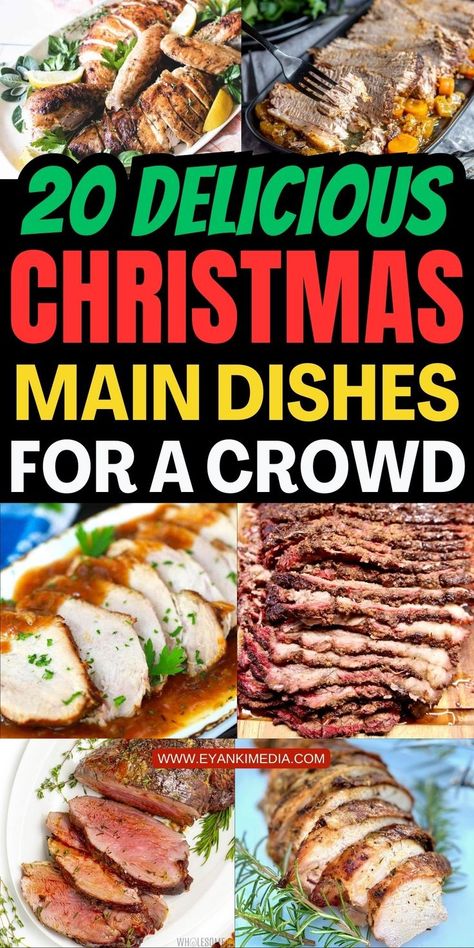 Explore 20 delicious Christmas main dishes perfect for serving a crowd this holiday season. From savory roasts to hearty casseroles, these recipes are designed to impress your guests. Make your Christmas gathering memorable with these easy-to-follow holiday entrées that everyone will love. Main Dishes For A Crowd, Christmas Lunch Easy, Christmas Dinner For A Crowd, Christmas Dinner Main Course, Christmas Lunch Recipes, Christmas Entrees, Dinner Party Main Course, Party Main Dish, Dishes For A Crowd