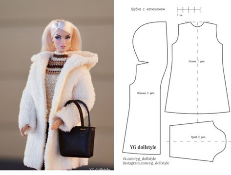 Barbie Coat Pattern Free, Barbie Jacket Pattern, Barbie Coat Pattern, Barbie Clothing Patterns Free, Barbie Doll Dress Patterns, Barbie Clothes Patterns Free Printable, Habit Barbie, Barbie Diy Accessories, Barbie Knitting Patterns