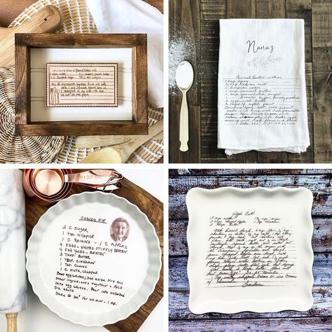 Handwritten Gifts Ideas, Recipe Display Ideas, Recipe Gifts, Family Recipe Cards, Framed Recipes, Short Recipes, Recipe Box Wooden, Family Dishes, Handwritten Gifts