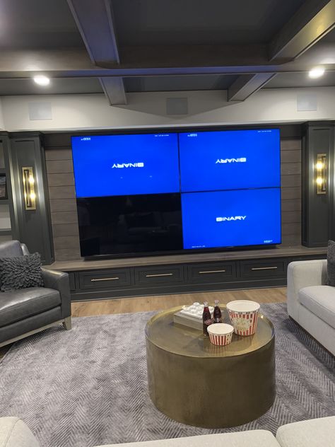 Home Entertainment Room Ideas, Basement Multiple Tv Wall, Basement Multiple Tv Wall Ideas, 4 Tvs On One Wall Game Room, Multi Tv Wall Ideas, Multiple Tv Wall Ideas Man Cave, Multiple Tvs On Wall, Man Cave Tv Wall, Dream House Basement