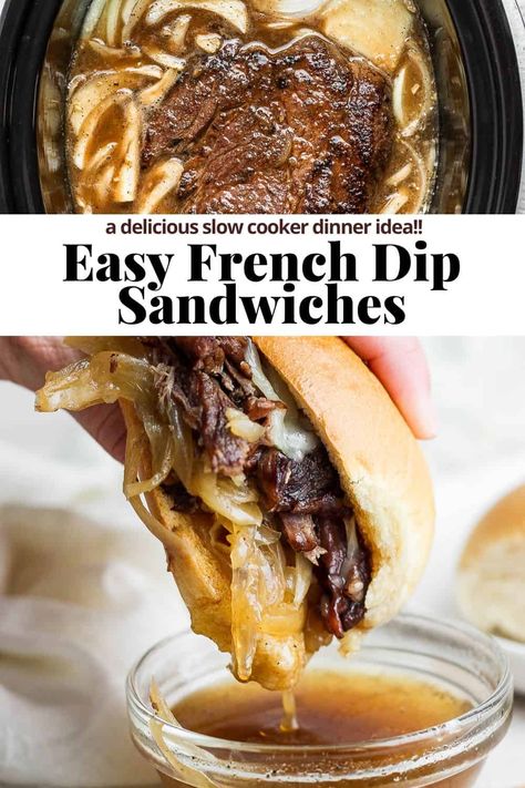 French Dip Sandwich Crockpot, French Dip Recipes, French Dip Crock Pot, French Dip Sandwiches, Dip Sandwiches, Beef Dip, French Onion Dip, French Dip Sandwich, Slow Cooker Dinner