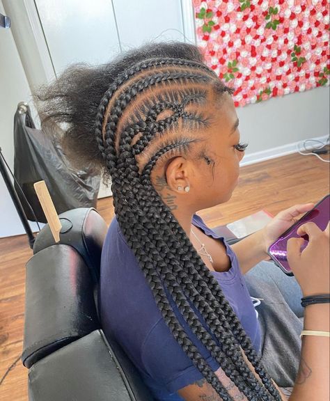 #cornrows #braids 8 Cornrows Braids, Cornrow Designs For Women, Cornrows With Designs, Braids Twist Hairstyles, Layered Braids, Big Cornrows, Long Cornrows, Cornrow Designs, Braid Hair Styles