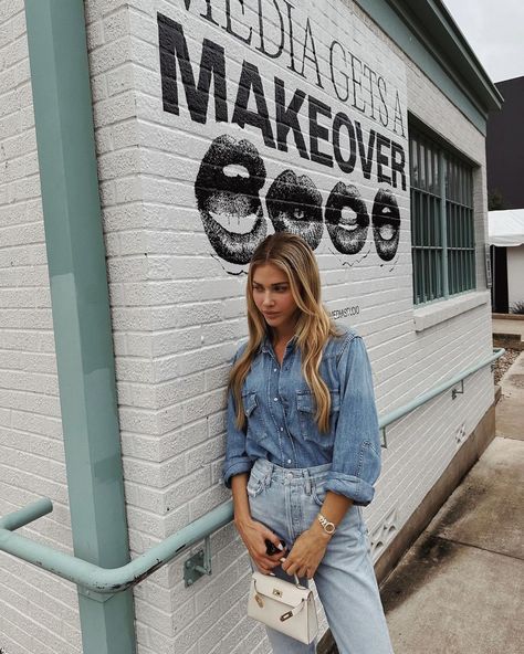 another fun @dearmediastudio IRL in the books in Austin, TX 🤠💕 i went with a canadian tuxedo for my live show look! I love this denim button up shirt, light wash high waisted jeans, and cream hand bag. also - nothing I love more than meeting you guys 🥹 tap to follow along on IG to see what i'm up to, find fashion inspo, travel inspo, healthy lifestyle content and more! Arielle Lorre, Show Look, Errands Outfit, Canadian Tuxedo, Lifestyle Content, My Live, Fresh Outfits, Street Style Summer, Love More