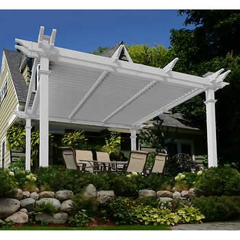 Brandenburg 12' x 12' Louvered Vinyl Pergola Patio Chico, Pergola Metal, New England Arbors, Vinyl Pergola, Pergola Diy, Louvered Pergola, Cheap Pergola, Pergola Swing, Patio Pergola