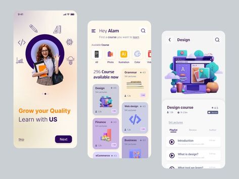 E Learning App Ui Design, Education App Ui Design, Learning App Ui Design, E-learning Design, Learning Inspiration, Design Exploration, App Home Screen, Ux Kits, Ui Ux 디자인