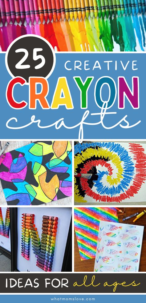 Creative Crayon Crafts and Art Projects | Wondering what to do with old crayons? Your kids will love these ideas for melted crayon art, crayon gifts, decor, arts and crafts activities and more! Crayon Art Projects For Elementary, Crayon Crafts For Adults, Love From The Crayons Activity, World Of Color Art, Crayon Art Projects For Kids, Craft With Crayons, Construction Paper Crayons Art Projects, Crayon Art Projects, What To Do With Crayons