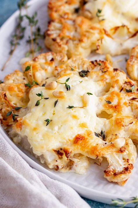 Baked Cauliflower Steaks, Cauliflower Grilled Cheese, Cauliflower Steaks Recipes, Cauliflower Steak, Roasted Cauliflower Steaks, Baked Steak, Ground Beef Pasta, Cauliflower Rice Recipes, Stew Chicken Recipe